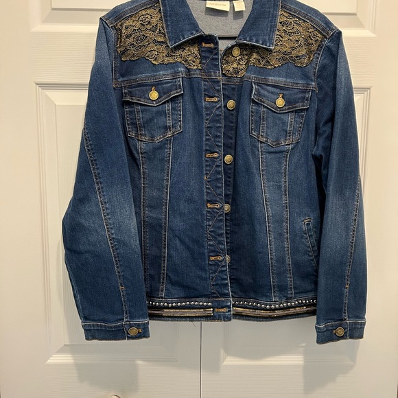 Chico's Jackets & Blazers - Chico Denim Jacket with Lace Detail Size 3=XL 16 Women Western festive. Preloved